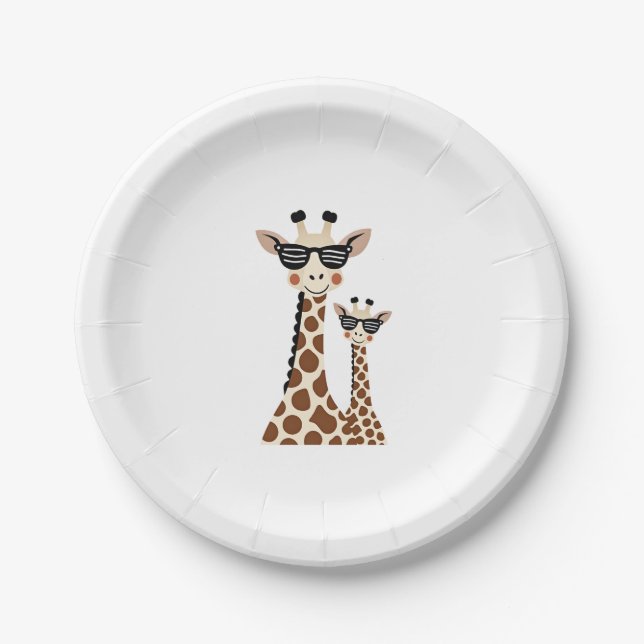 Giraffe with Sunglasses Jungle Safari Animal Giraf Paper Plate (Front)