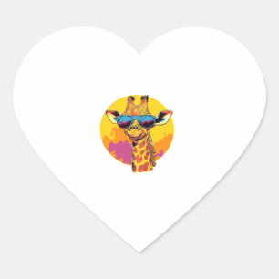 Giraffe With Sunglasses Retro Sunset Vibe Heart Sticker