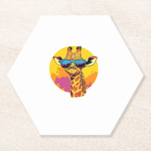 Giraffe With Sunglasses Retro Sunset Vibe Paper Coaster