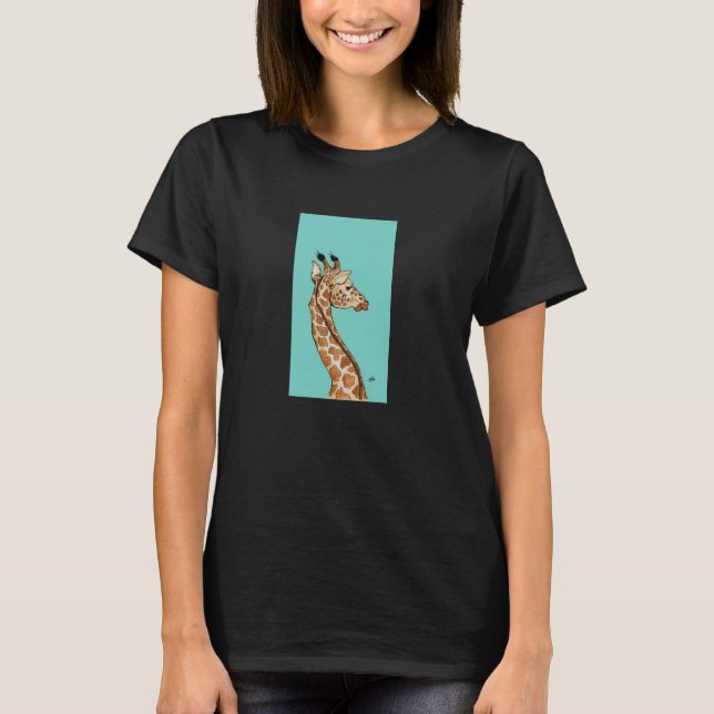 Giraffe with teal background T-Shirt (Front)