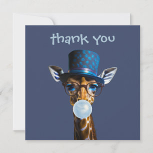 Giraffe with top hat blue bubblegum thank you card
