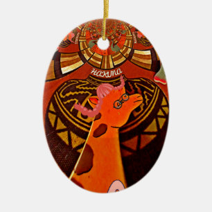 Giraffe with two ponytails art ceramic tree decoration