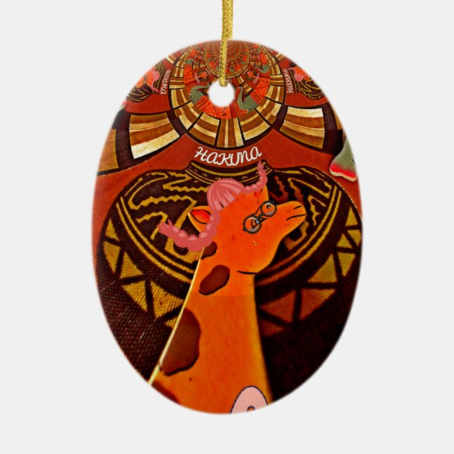 Giraffe with two ponytails art ceramic tree decoration (Front)