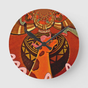 Giraffe with two ponytails art round clock