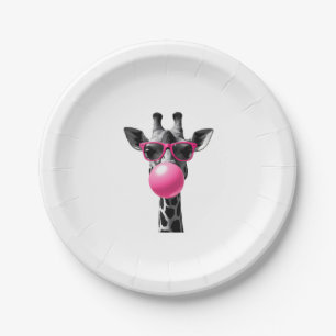 Giraffe Women Giraffe Face with Sunglasses Wild An Paper Plate