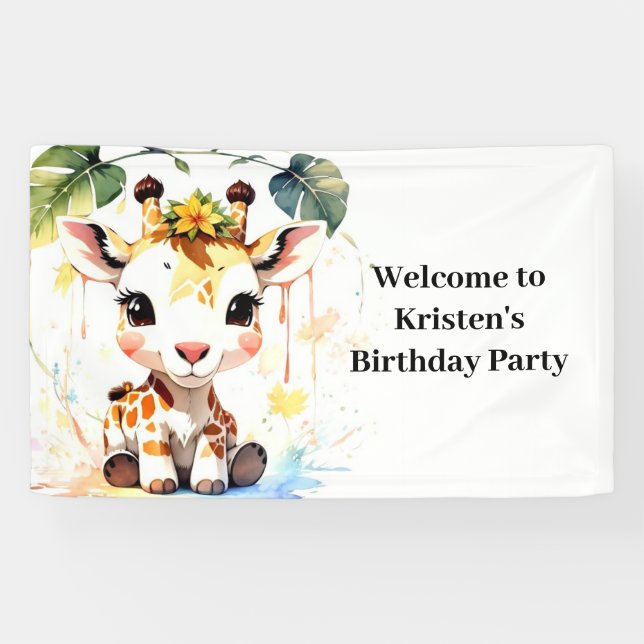 Giraffe Wonderland Baby Editable Birthday Banner (Horizontal)