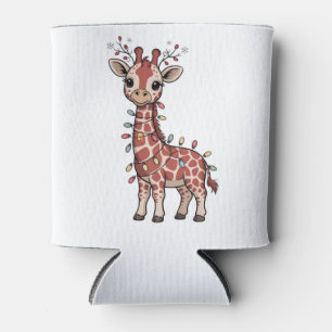 Giraffe Wrapped in Christmas Lights Animal Lovers  Can Cooler