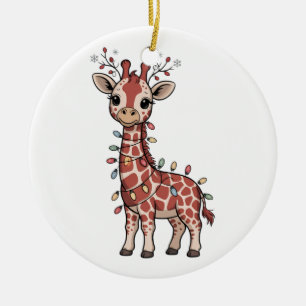 Giraffe Wrapped in Christmas Lights Animal Lovers Ceramic Ornament