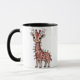 Giraffe Wrapped in Christmas Lights Animal Lovers Mug