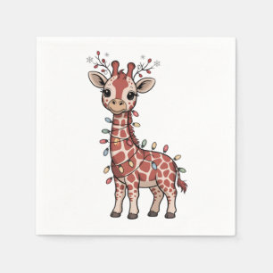 Giraffe Wrapped in Christmas Lights Animal Lovers Napkin