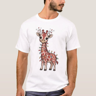 Giraffe Wrapped in Christmas Lights Animal Lovers  T-Shirt