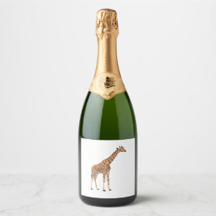 Giraffe Wrapped in Colorful Christmas Lights Class Sparkling Wine Label