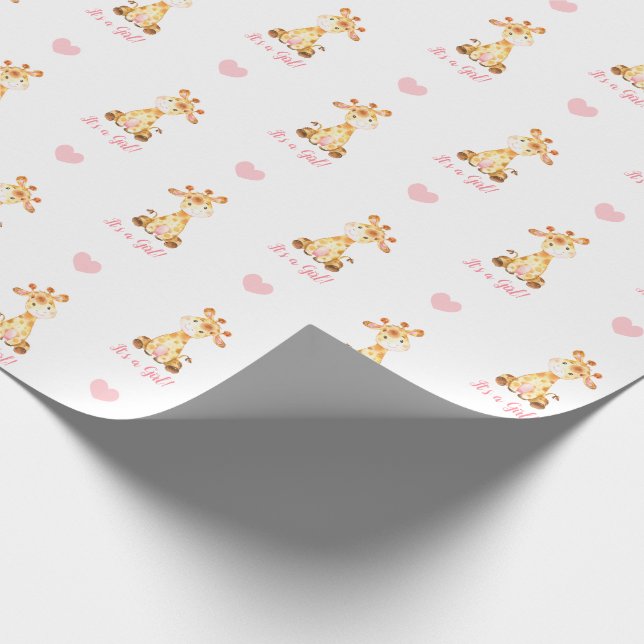 Giraffe Wrapping Paper Pink (It's A Girl) (Corner)
