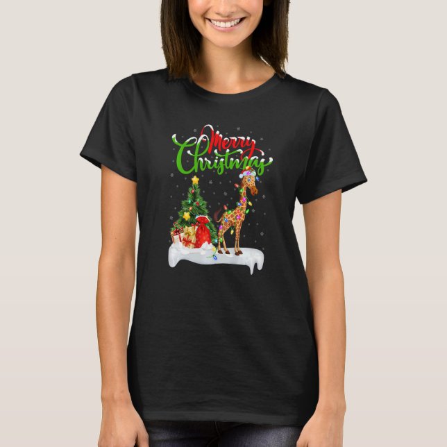 Giraffe  Xmas Decorations Santa Giraffe Christmas T-Shirt (Front)