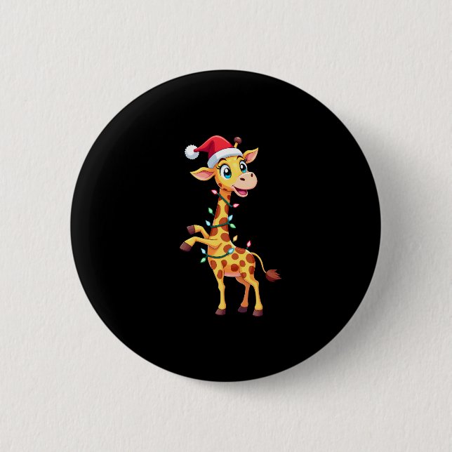 Giraffe Xmas Lighting Funny Santa Giraffe Christma 6 Cm Round Badge (Front)