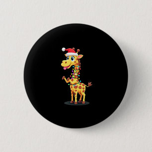 Giraffe Xmas Lighting Funny Santa Giraffe Christma 6 Cm Round Badge