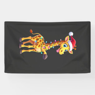 Giraffe Xmas Lighting Funny Santa Giraffe Christma Banner