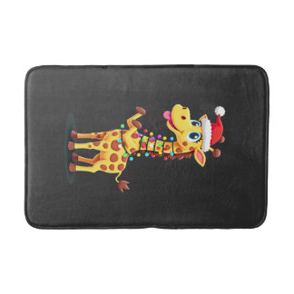 Giraffe Xmas Lighting Funny Santa Giraffe Christma Bath Mat
