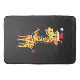 Giraffe Xmas Lighting Funny Santa Giraffe Christma Bath Mat