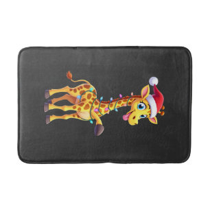 Giraffe Xmas Lighting Funny Santa Giraffe Christma Bath Mat