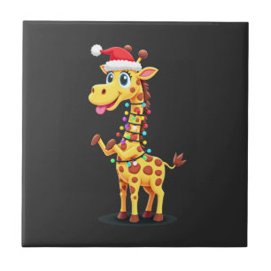 Giraffe Xmas Lighting Funny Santa Giraffe Christma Ceramic Tile