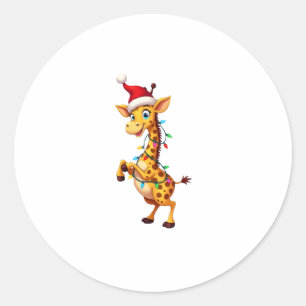 Giraffe Xmas Lighting Funny Santa Giraffe Christma Classic Round Sticker