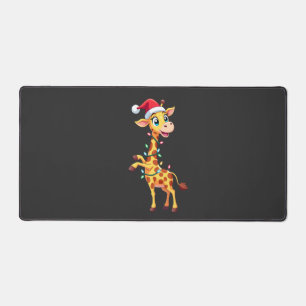 Giraffe Xmas Lighting Funny Santa Giraffe Christma Desk Mat