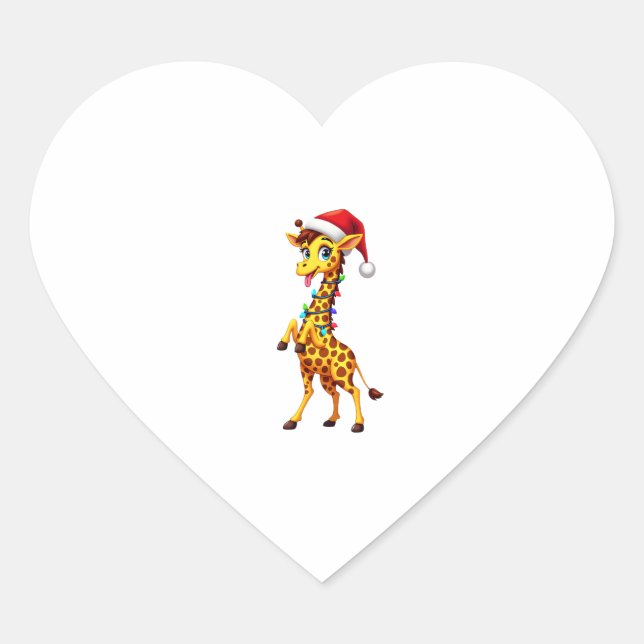 Giraffe Xmas Lighting Funny Santa Giraffe Christma Heart Sticker (Front)