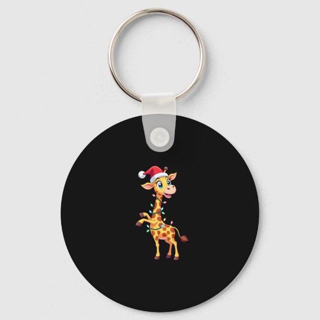 Giraffe Xmas Lighting Funny Santa Giraffe Christma Key Ring (Front)