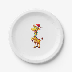 Giraffe Xmas Lighting Funny Santa Giraffe Christma Paper Plate
