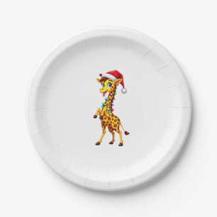 Giraffe Xmas Lighting Funny Santa Giraffe Christma Paper Plate