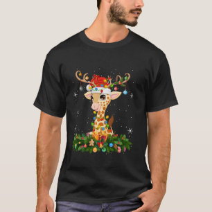 Giraffe Xmas Lighting Reindeer Santa Hat Giraffe C T-Shirt