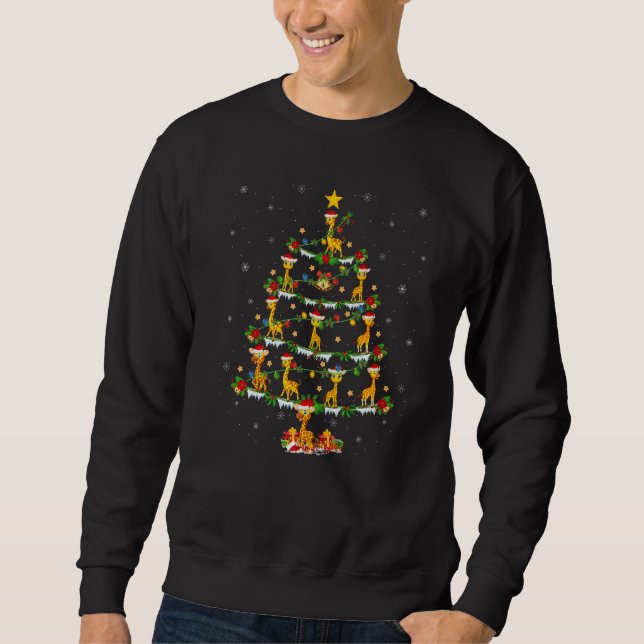 Giraffe  Xmas Lights Giraffe Christmas Tree Sweatshirt (Front)