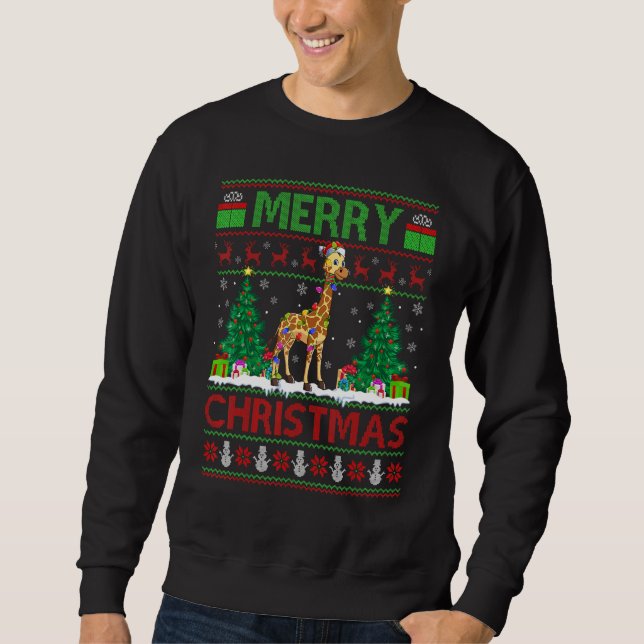 Giraffe   Xmas Tree Lights Ugly Santa Giraffe Chri Sweatshirt (Front)