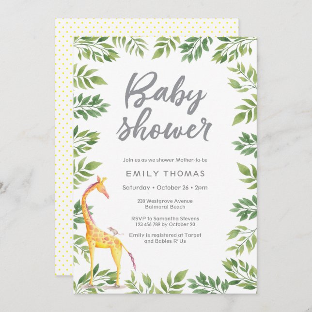 Giraffe yellow Baby Shower Invitation (Front/Back)
