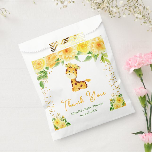 Giraffe Yellow Floral Baby Shower Thank You Favour Bag (Sealed)
