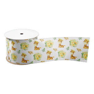 Giraffe Yellow Floral Flowers Satin Ribbon