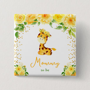 Giraffe Yellow Floral Mommy To Be 15 Cm Square Badge