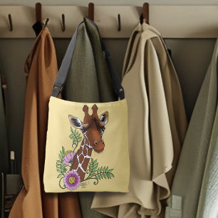 Giraffe Yellow Portrait Flower Crossbody Bag