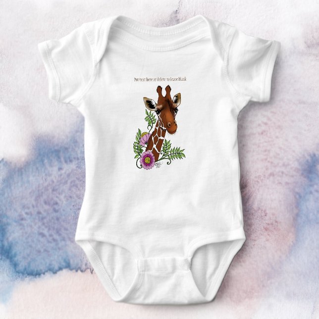 Giraffe Yellow Portrait Flowers Baby Bodysuit (Creator Uploaded)