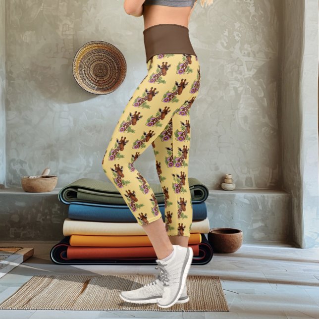 Giraffe Yellow Portrait Flowers Capri Leggings (Creator Uploaded)