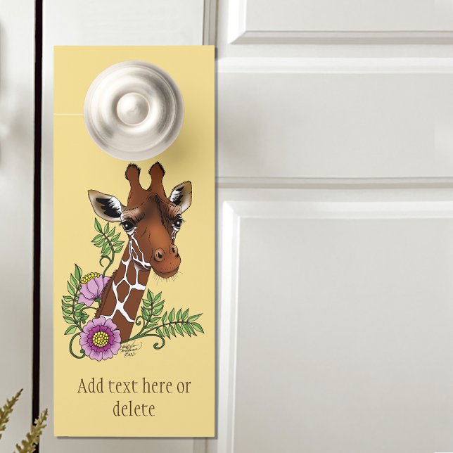Giraffe Yellow Portrait Flowers Door Hanger (Creator Uploaded)