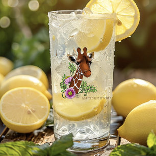 Giraffe Yellow Portrait Flowers Glass