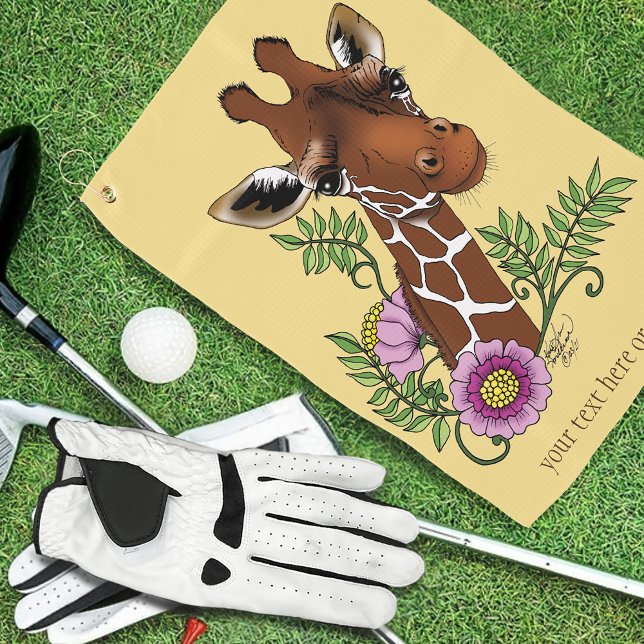 Giraffe Yellow Portrait Flowers Golf Towel (Creator Uploaded)