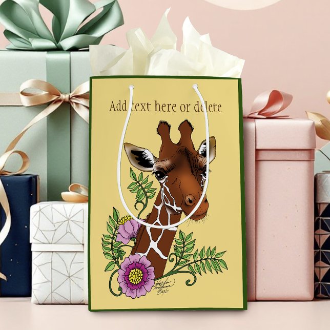 Giraffe Yellow Portrait Flowers Medium Gift Bag (Creator Uploaded)