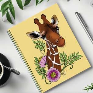 Giraffe Yellow Portrait Flowers Notebook