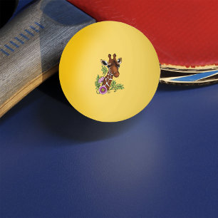 Giraffe Yellow Portrait Flowers Ping Pong Ball