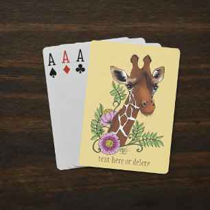 Giraffe Yellow Portrait Flowers  Playing Cards