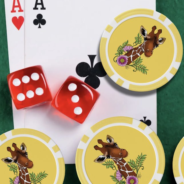 Giraffe Yellow Portrait Flowers Poker Chips (Creator Uploaded)