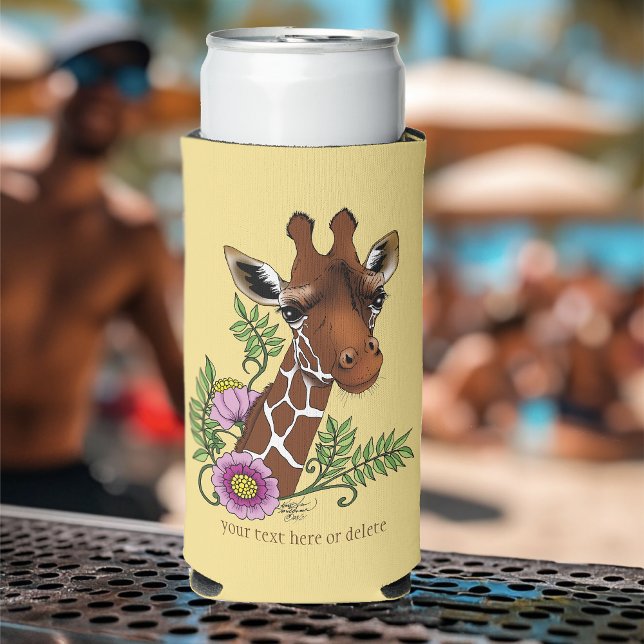 Giraffe Yellow Portrait Flowers Seltzer Can Cooler (Creator Uploaded)